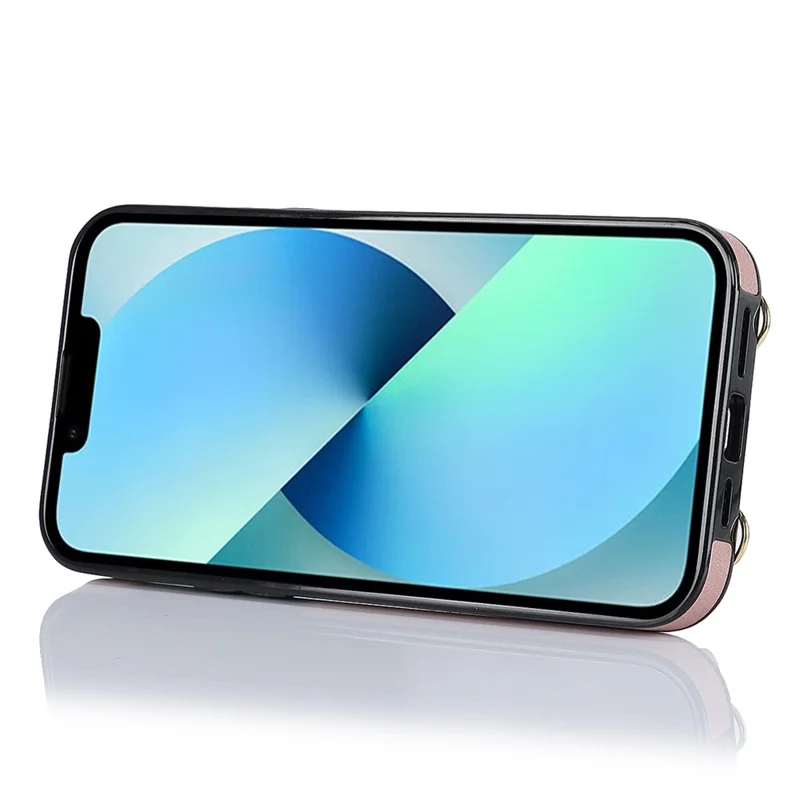 Zipper Wallet Phone Cover for iPhone 13 mini PU Leather Coated TPU Rotary Ring Kickstand Phone Case - Rose Gold