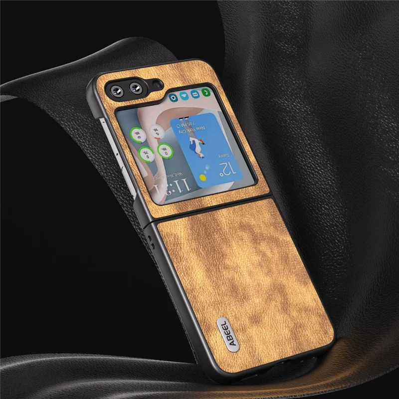 ABEEL Per Samsung Galaxy Z Flip5 5G Retro Litchi Texture Phone Case PU Leather Coated PC Protective Cover - Marrone