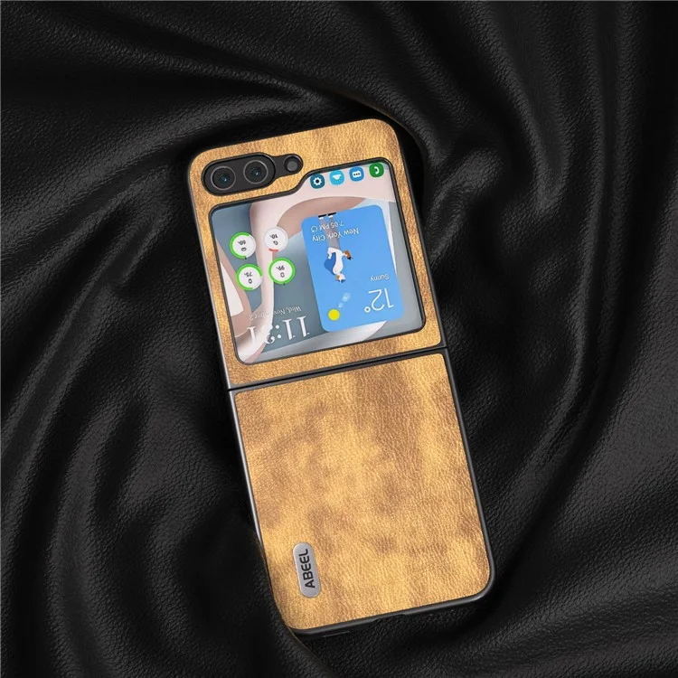 ABEEL Per Samsung Galaxy Z Flip5 5G Retro Litchi Texture Phone Case PU Leather Coated PC Protective Cover - Marrone