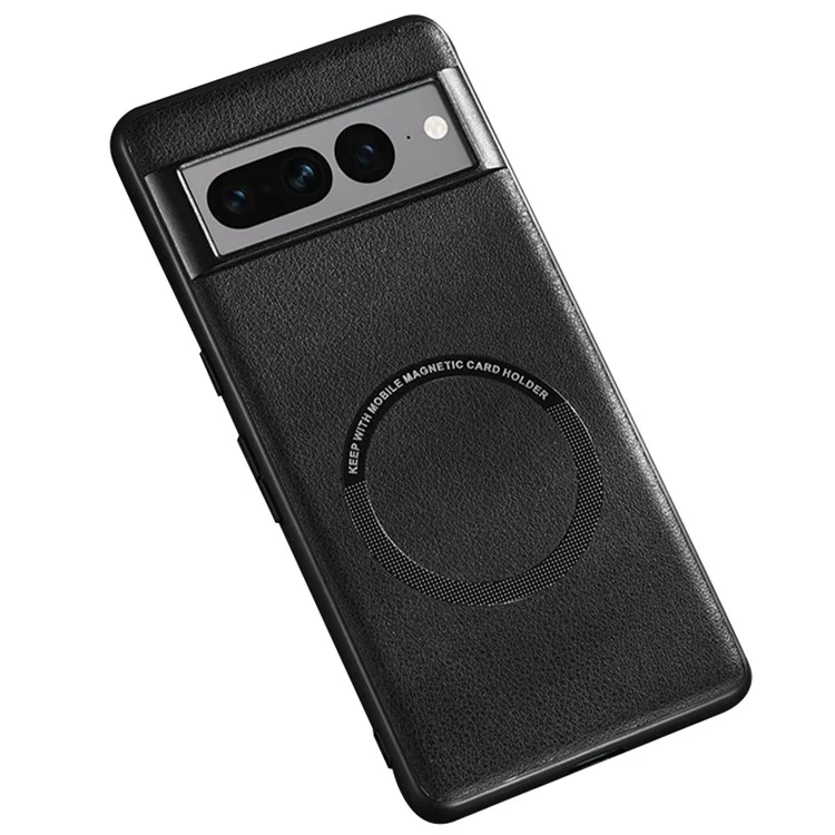 Pour Google Pixel 8 Pro Étui de protection en cuir PU + TPU Couverture de protection magnétique compatible avec MagSafe - Noir