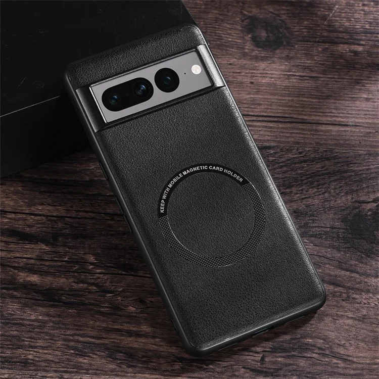 Pour Google Pixel 8 Pro Étui de protection en cuir PU + TPU Couverture de protection magnétique compatible avec MagSafe - Noir
