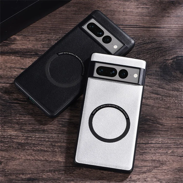 Pour Google Pixel 8 Pro Étui de protection en cuir PU + TPU Couverture de protection magnétique compatible avec MagSafe - Noir