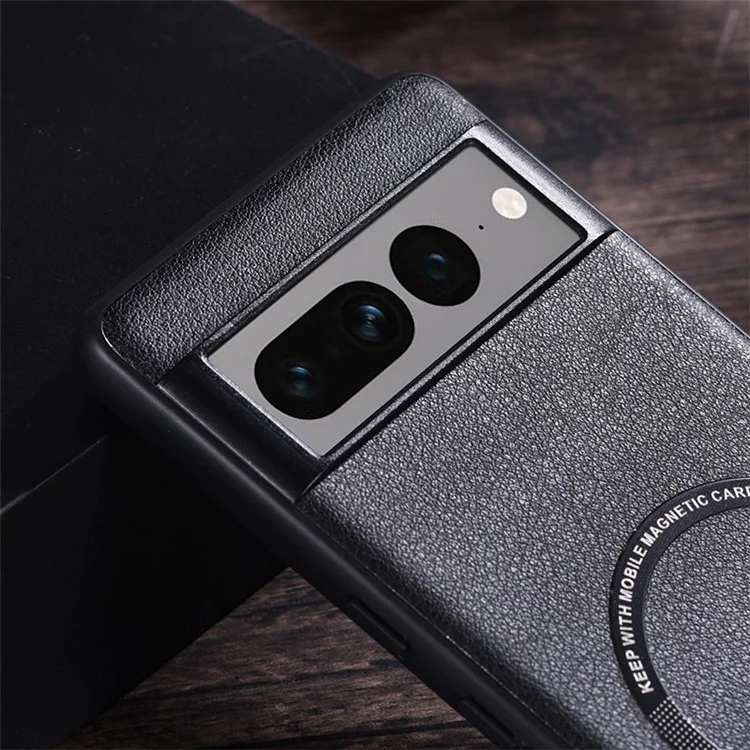 Pour Google Pixel 8 Pro Étui de protection en cuir PU + TPU Couverture de protection magnétique compatible avec MagSafe - Noir