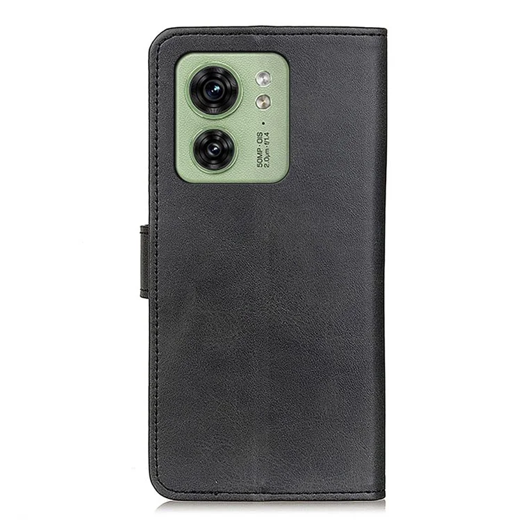 Case de Suporte de Telefone para Motorola Edge 40 5G, Função Carteira Textura de Couro de Vaca + Capa de Suporte TPU - Preto