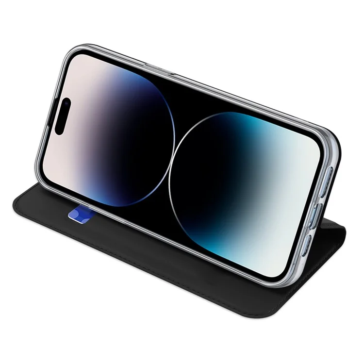 DUX DUCIS Skin Pro Series para iPhone 15 Pro Capa de Couro PU Flip Fenda para Cartão Suporte Magnético - Preto