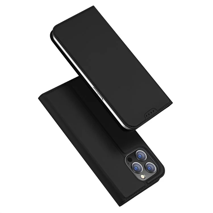 DUX DUCIS Skin Pro Series para iPhone 15 Pro Max / Ultra Capa de telefone de couro sintético com slot para cartão, suporte, proteção - Preto