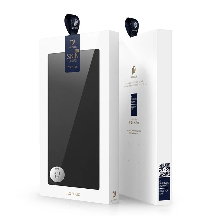 DUX DUCIS Skin Pro Series para iPhone 15 Pro Max / Ultra Capa de telefone de couro sintético com slot para cartão, suporte, proteção - Preto