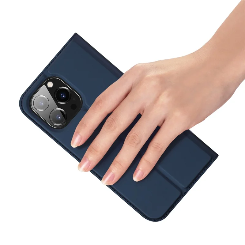 DUX DUCIS Skin Pro Series for iPhone 15 Pro Max / Ultra PU Leather Card Slot Phone Case Stand Protective Flip Cover - Blue