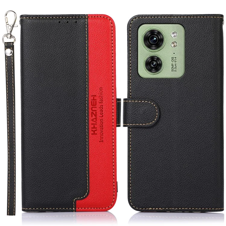 KHAZNEH for Motorola Edge 40 5G RFID Blocking Wallet Leather Case Litchi Texture Stand Phone Cover - Black