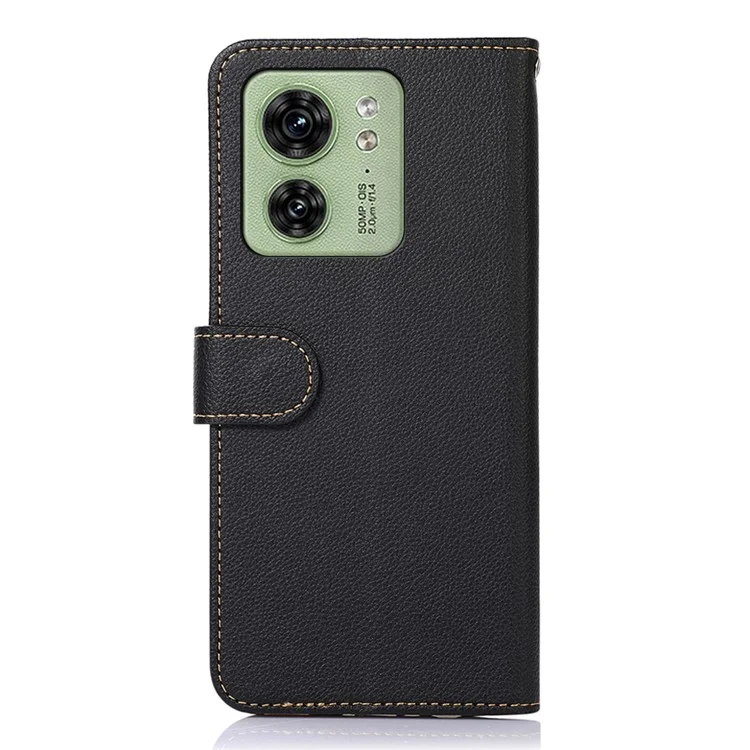 KHAZNEH for Motorola Edge 40 5G RFID Blocking Wallet Leather Case Litchi Texture Stand Phone Cover - Black
