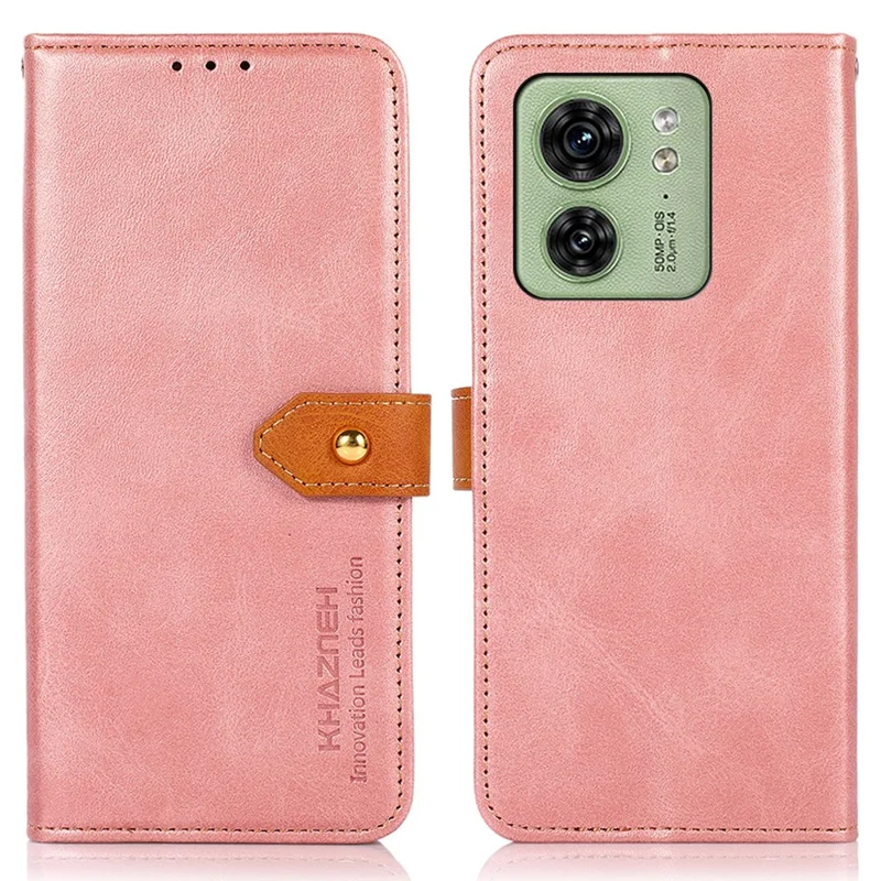 KHAZNEH For Motorola Edge 40 5G Phone Stand Cover Cowhide Texture Wallet Shockproof PU Leather Shell - Rose Gold