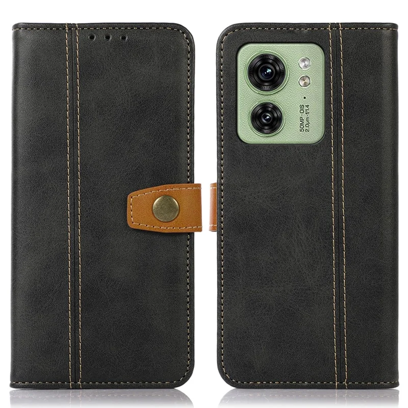 For Motorola Edge 40 5G Calf Texture Wallet Phone Case Flip Stand Cover PU Leather Shell - Black