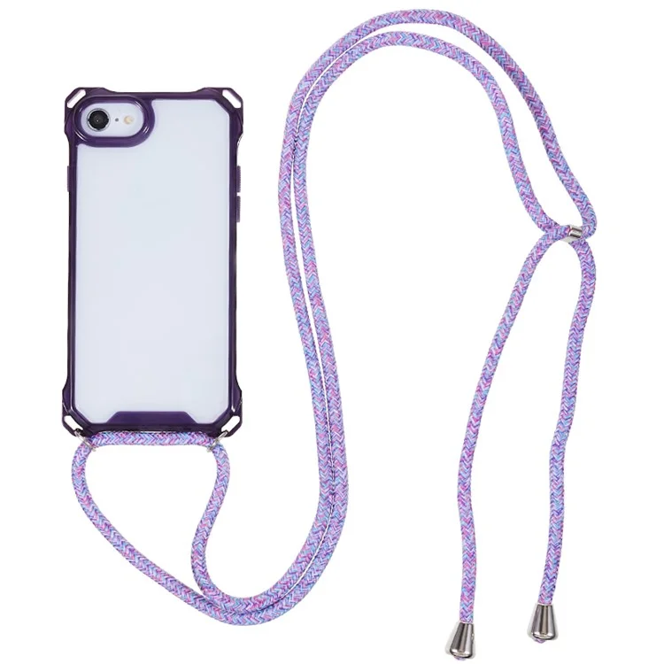 For iPhone 7 / 8 / SE (2020) / SE (2022) Drop-proof Phone Case Transparent Acrylic Back + TPU Phone Cover with Lanyard - Purple