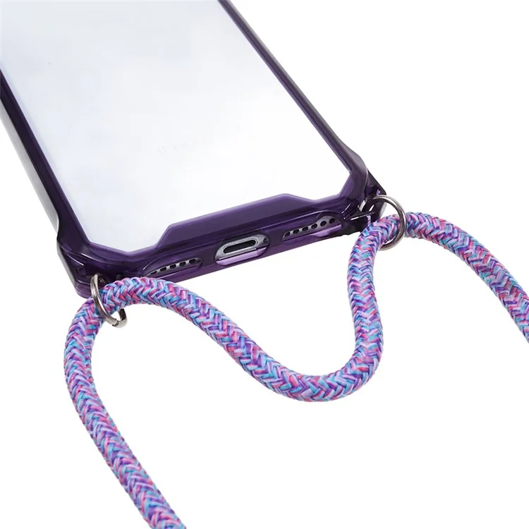 For iPhone 7 / 8 / SE (2020) / SE (2022) Drop-proof Phone Case Transparent Acrylic Back + TPU Phone Cover with Lanyard - Purple