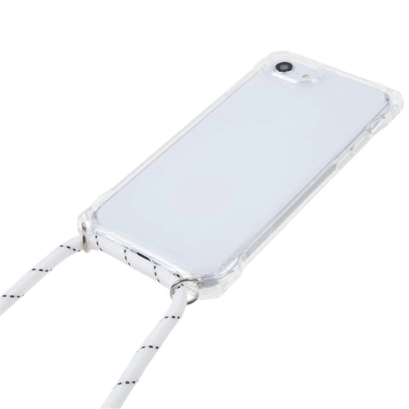 For iPhone 7 / 8 / SE (2020) / SE (2022) Drop-proof Phone Case Transparent Acrylic Back + TPU Phone Cover with Lanyard - Transparent