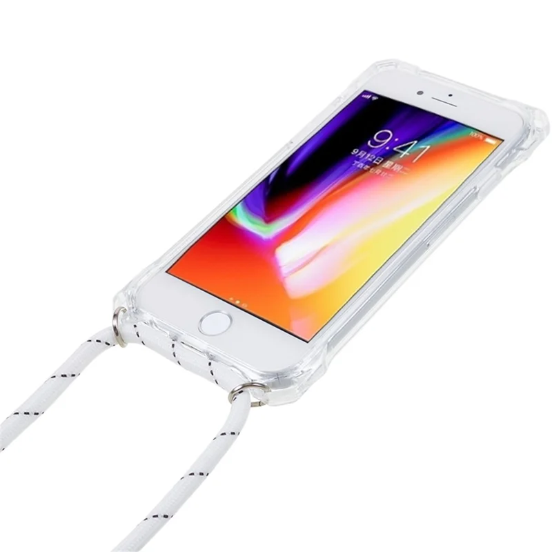 For iPhone 7 / 8 / SE (2020) / SE (2022) Drop-proof Phone Case Transparent Acrylic Back + TPU Phone Cover with Lanyard - Transparent