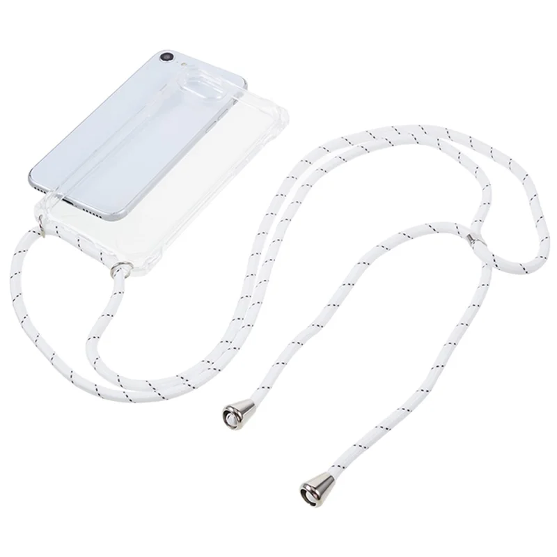 For iPhone 7 / 8 / SE (2020) / SE (2022) Drop-proof Phone Case Transparent Acrylic Back + TPU Phone Cover with Lanyard - Transparent