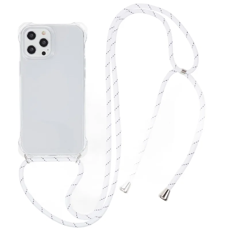 For iPhone 12 / 12 Pro Acrylic + TPU Clear Phone Case Four Corner Anti-Collision Protection Cover with Lanyard - Transparent Frame