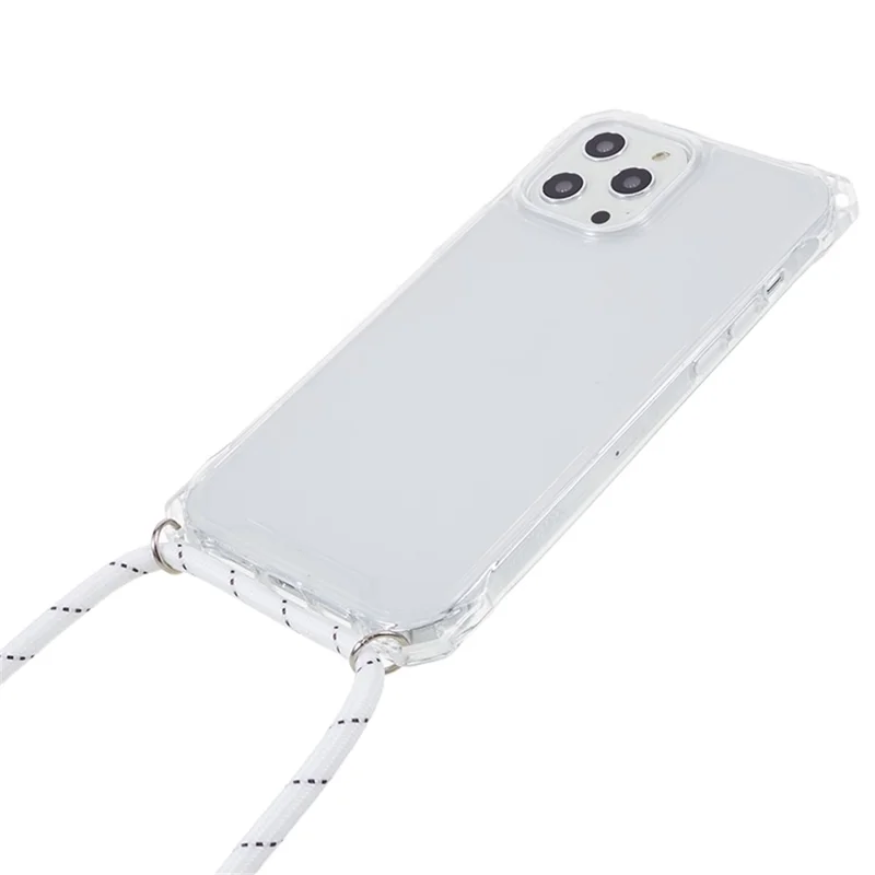 For iPhone 12 / 12 Pro Acrylic + TPU Clear Phone Case Four Corner Anti-Collision Protection Cover with Lanyard - Transparent Frame