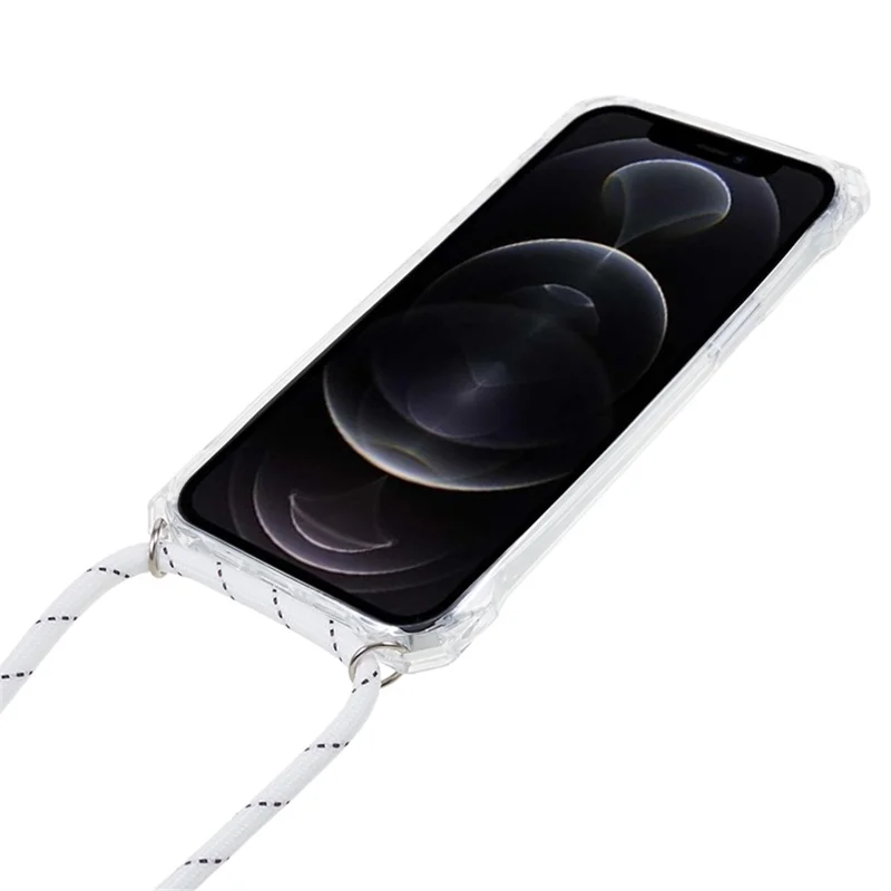 For iPhone 12 / 12 Pro Acrylic + TPU Clear Phone Case Four Corner Anti-Collision Protection Cover with Lanyard - Transparent Frame