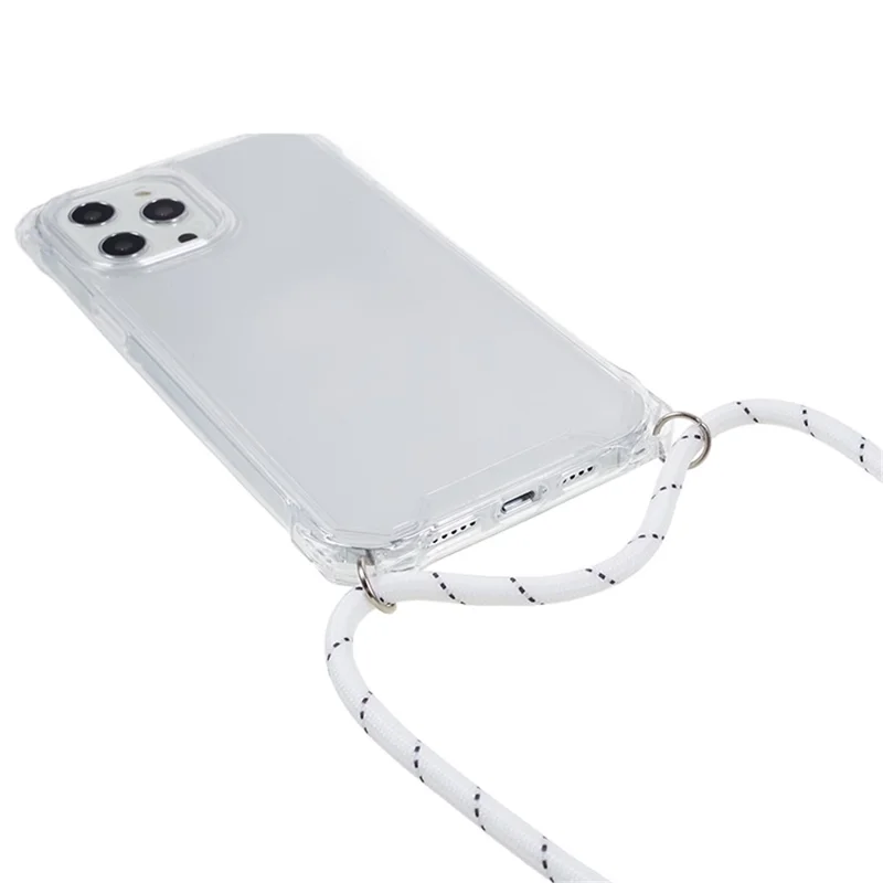 For iPhone 12 / 12 Pro Acrylic + TPU Clear Phone Case Four Corner Anti-Collision Protection Cover with Lanyard - Transparent Frame