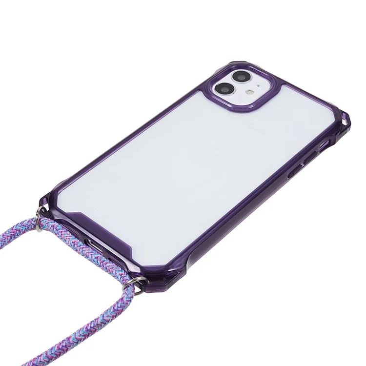 Per iPhone 11 Clear Acrylic + TPU Phone Case Four Corners Shock Absorption Cover with Lanyard - Cornice Viola