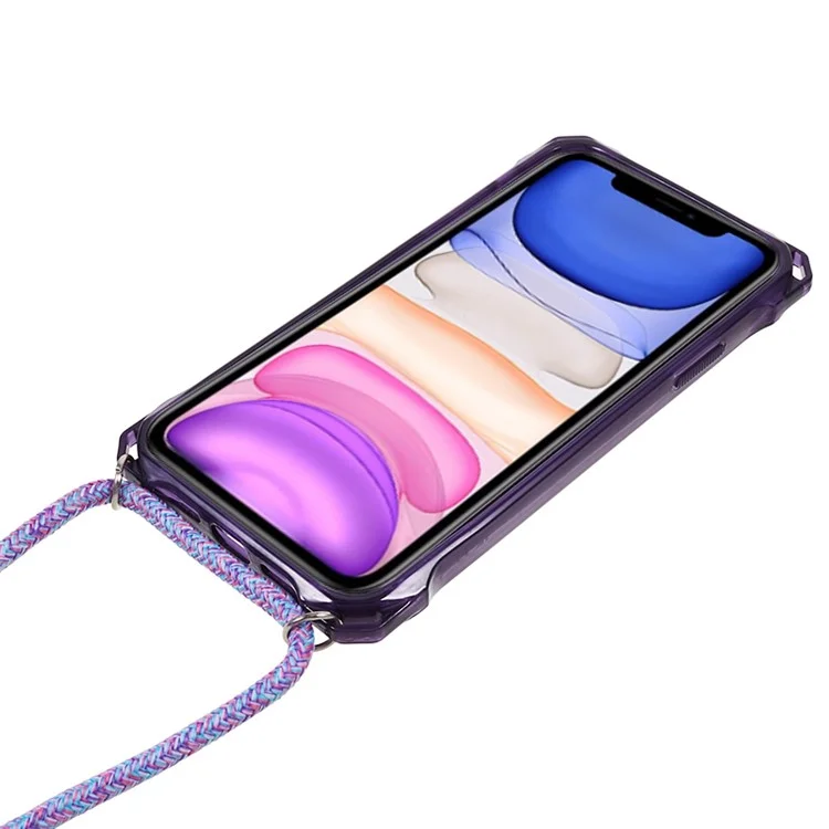 Per iPhone 11 Clear Acrylic + TPU Phone Case Four Corners Shock Absorption Cover with Lanyard - Cornice Viola
