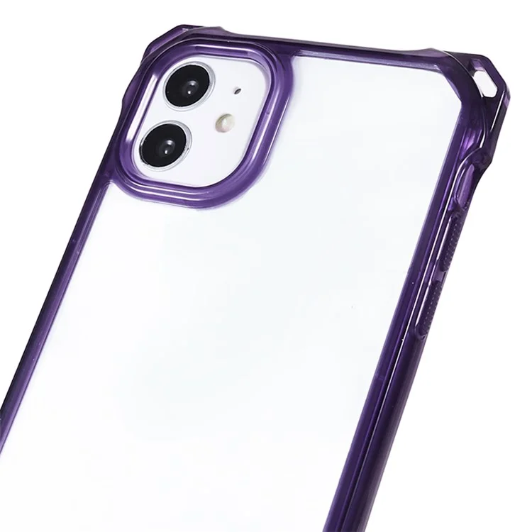 Per iPhone 11 Clear Acrylic + TPU Phone Case Four Corners Shock Absorption Cover with Lanyard - Cornice Viola