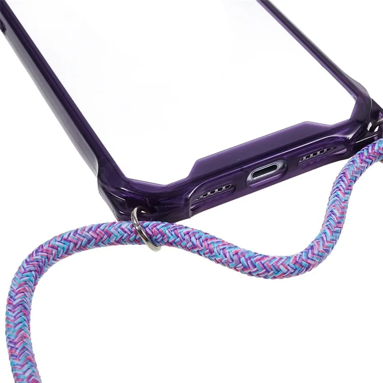 Per iPhone 11 Clear Acrylic + TPU Phone Case Four Corners Shock Absorption Cover with Lanyard - Cornice Viola