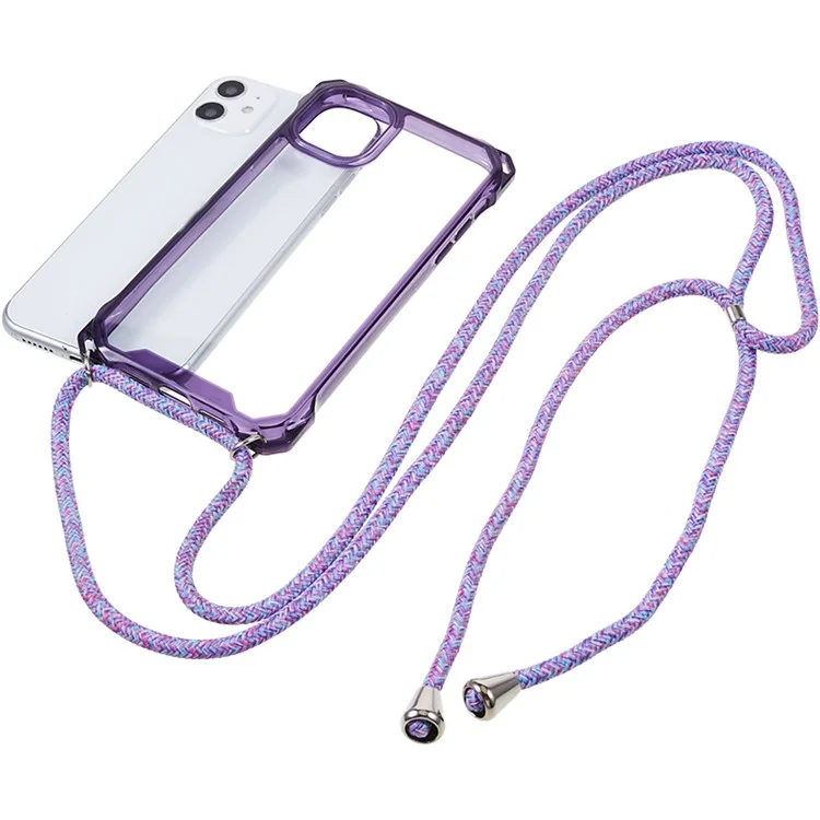 Per iPhone 11 Clear Acrylic + TPU Phone Case Four Corners Shock Absorption Cover with Lanyard - Cornice Viola