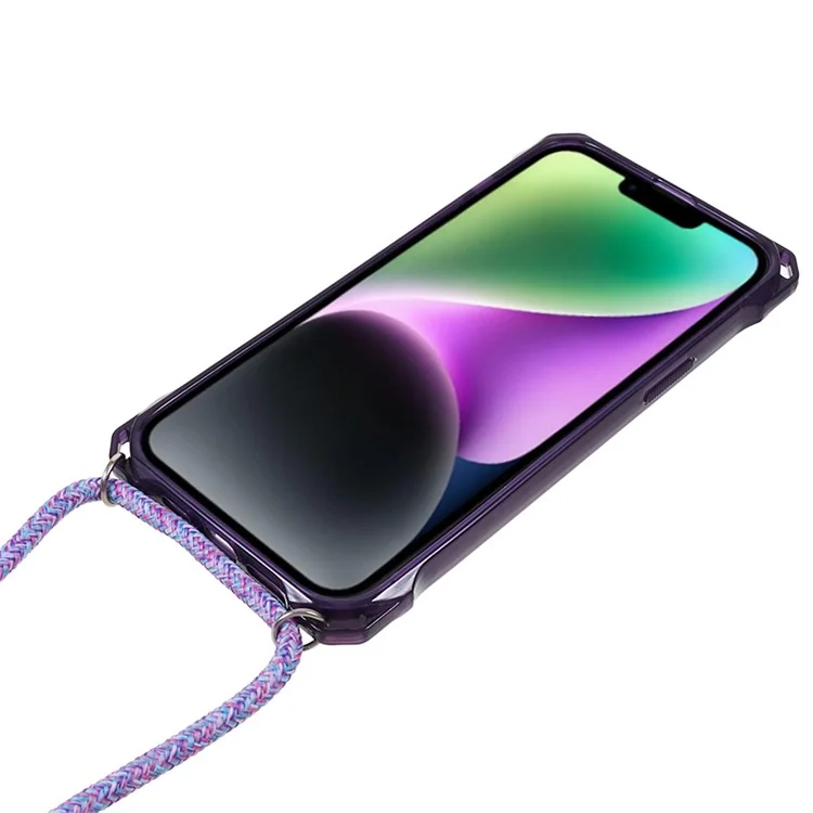 Für iPhone 14 / 13 Klare Handy-Hülle Acryl+TPU Vier-Ecken-Fallschutz-Abdeckung mit Schlaufe - Lila Rahmen