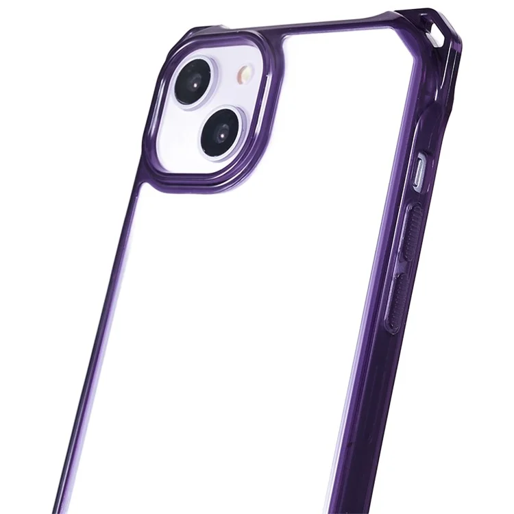 Für iPhone 14 / 13 Klare Handy-Hülle Acryl+TPU Vier-Ecken-Fallschutz-Abdeckung mit Schlaufe - Lila Rahmen