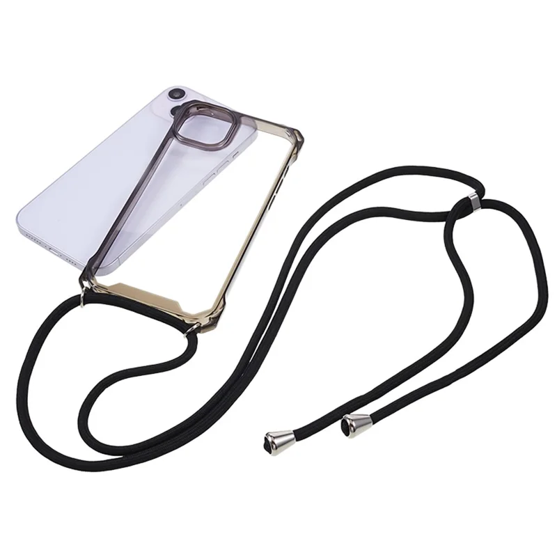 For iPhone 14 / 13 Clear Phone Case Acrylic+TPU Four Corner Anti Drop Cover with Lanyard - Black Frame