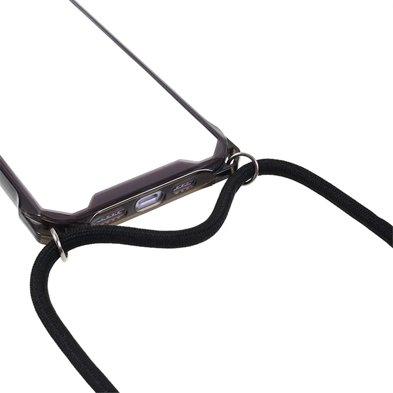 For iPhone 14 / 13 Clear Phone Case Acrylic+TPU Four Corner Anti Drop Cover with Lanyard - Black Frame