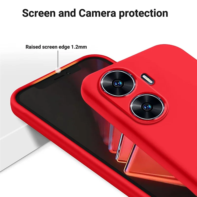 For Realme Narzo N55 4G Liquid Silicone Phone Case Anti-drop Soft Lining Phone Cover with Strap - Red