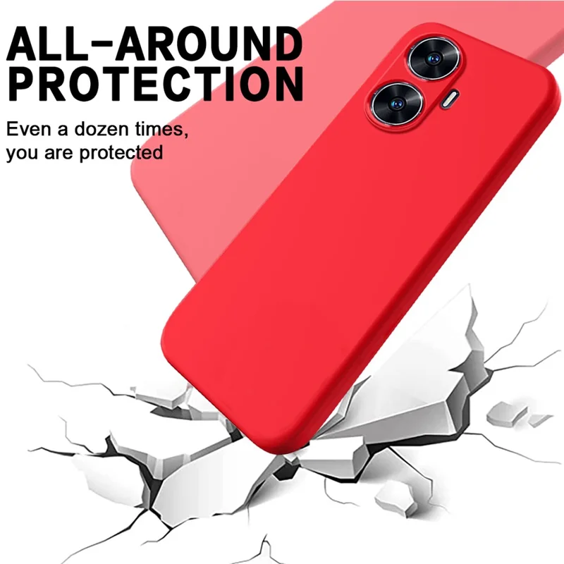 For Realme Narzo N55 4G Liquid Silicone Phone Case Anti-drop Soft Lining Phone Cover with Strap - Red