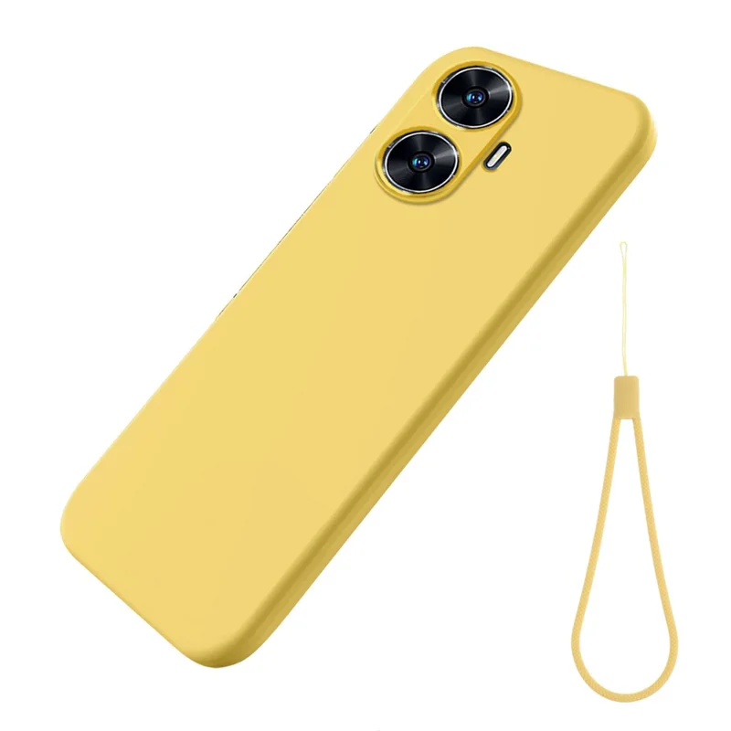 For Realme Narzo N55 4G Liquid Silicone Phone Case Anti-drop Soft Lining Phone Cover with Strap - Yellow