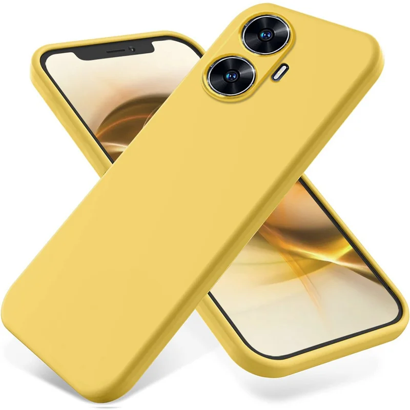 For Realme Narzo N55 4G Liquid Silicone Phone Case Anti-drop Soft Lining Phone Cover with Strap - Yellow