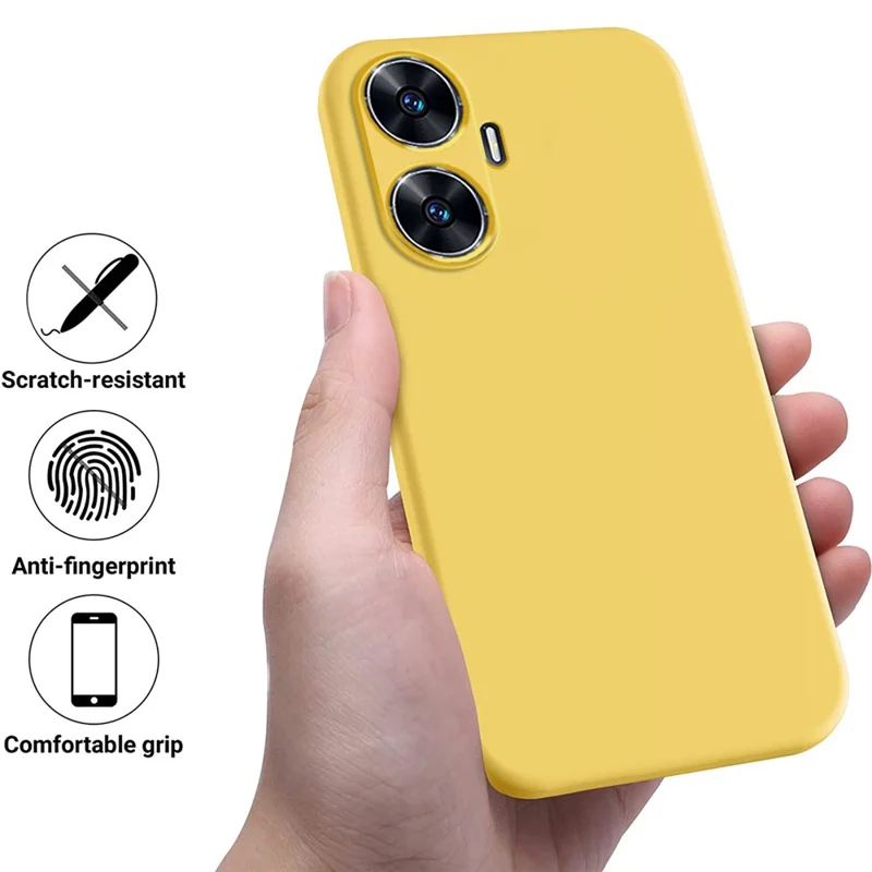 For Realme Narzo N55 4G Liquid Silicone Phone Case Anti-drop Soft Lining Phone Cover with Strap - Yellow