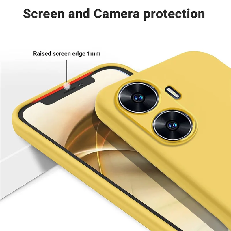 For Realme Narzo N55 4G Liquid Silicone Phone Case Anti-drop Soft Lining Phone Cover with Strap - Yellow