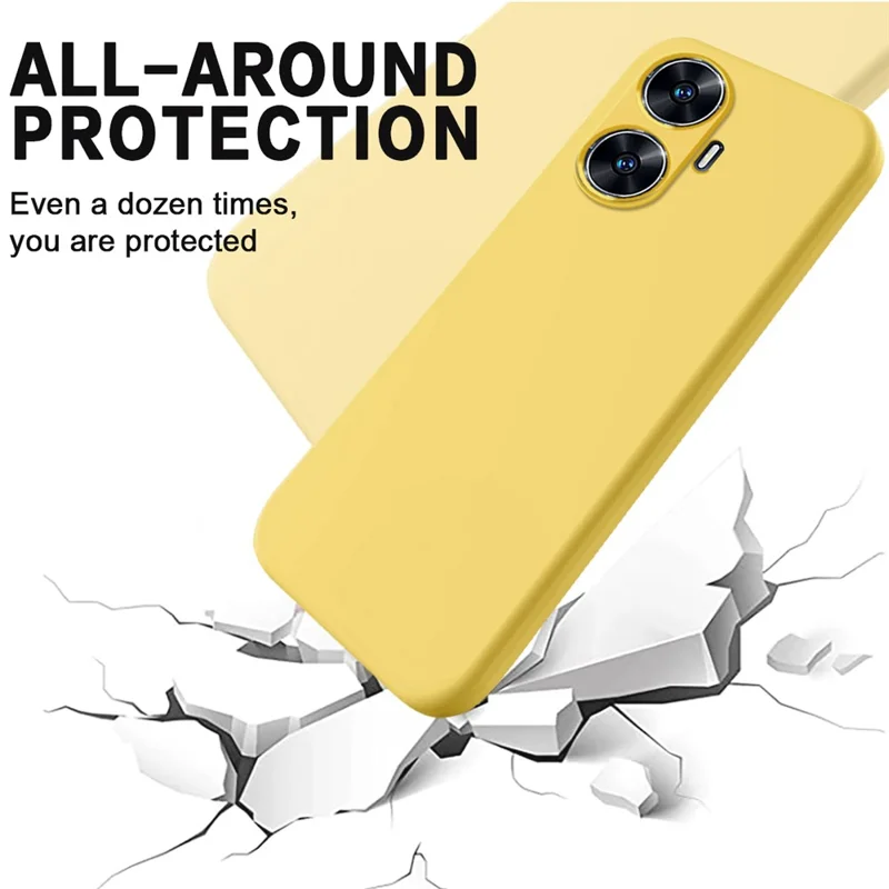 For Realme Narzo N55 4G Liquid Silicone Phone Case Anti-drop Soft Lining Phone Cover with Strap - Yellow