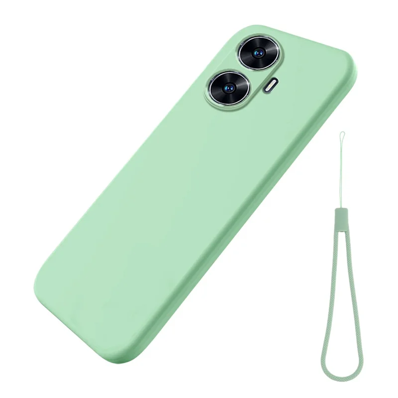 For Realme Narzo N55 4G Liquid Silicone Phone Case Anti-drop Soft Lining Phone Cover with Strap - Green