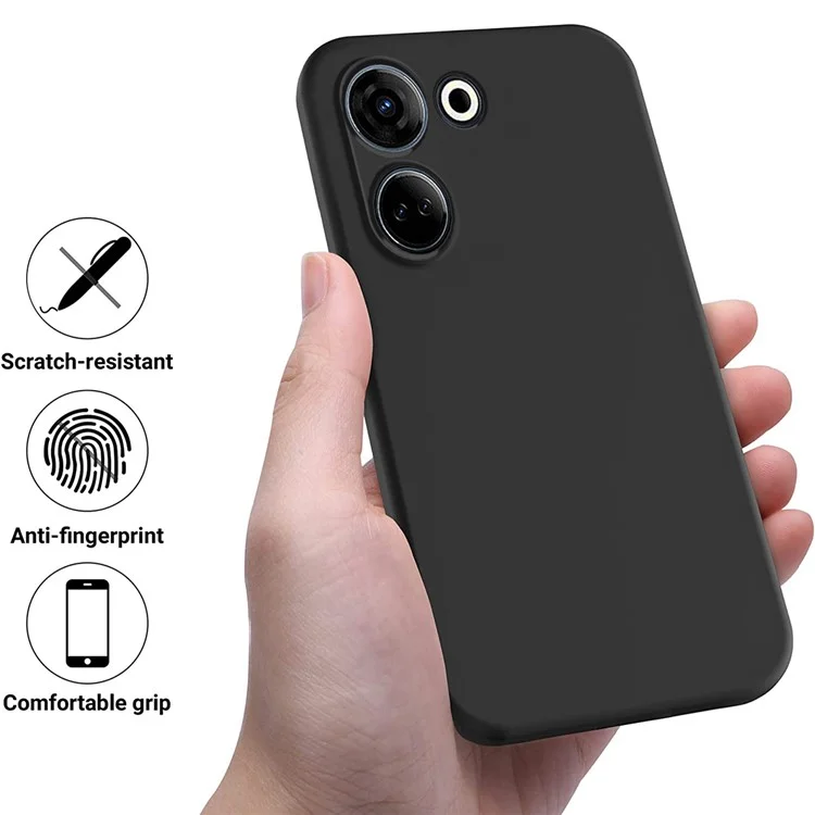 Per TECNO Camon 20 4G Liquid Silicone Phone Case Soft Lining Anti-Scratch Phone Cover with Strap - Black