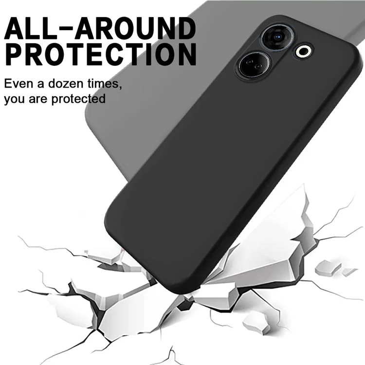 Per TECNO Camon 20 4G Liquid Silicone Phone Case Soft Lining Anti-Scratch Phone Cover with Strap - Black