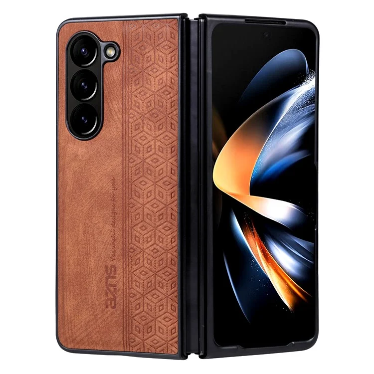 AZNS Para Samsung Galaxy Z Fold5 5G Funda de teléfono con textura impresa de piel sintética + PC plegable - Marrón