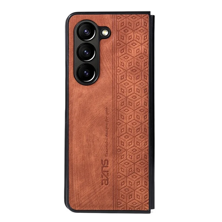 AZNS Para Samsung Galaxy Z Fold5 5G Funda de teléfono con textura impresa de piel sintética + PC plegable - Marrón