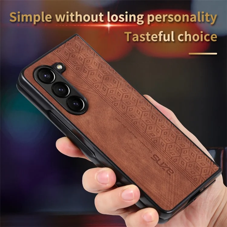 AZNS Para Samsung Galaxy Z Fold5 5G Funda de teléfono con textura impresa de piel sintética + PC plegable - Marrón