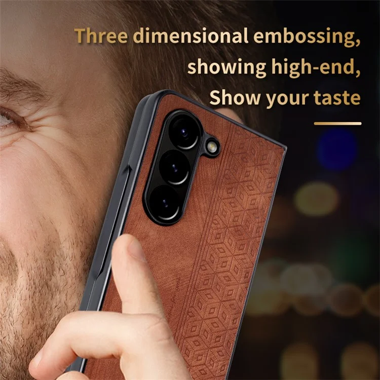 AZNS Para Samsung Galaxy Z Fold5 5G Funda de teléfono con textura impresa de piel sintética + PC plegable - Marrón