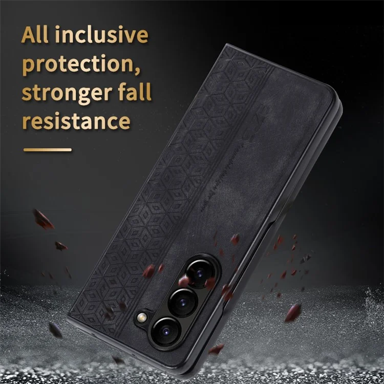 AZNS Para Samsung Galaxy Z Fold5 5G Funda de teléfono con textura impresa de piel sintética + PC plegable - Marrón
