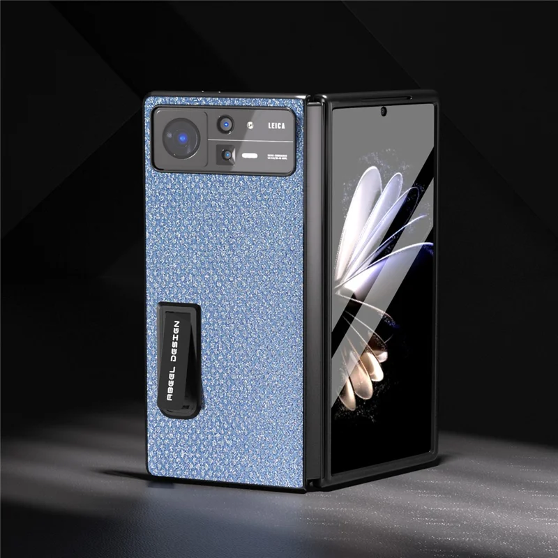 ABEEL Para Xiaomi Mix Fold 2 5G Caso de Telefone em Couro PU+PC com Textura de Brilhante e Suporte - Azul
